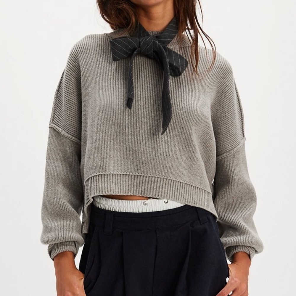 Free People Easy Street Ribbed Crop Pullover Mockneck Sweater